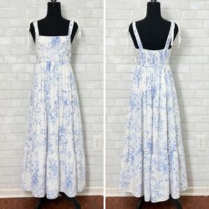 Anthropologie By the River Tiered Maxi Dress Sz M Toile Prairie Cottage Coastal